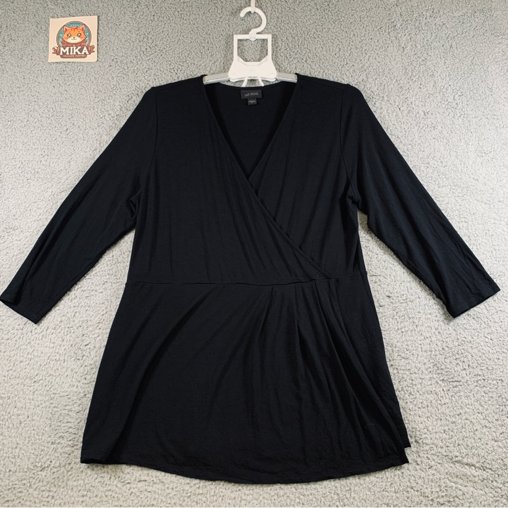 J.Jill Blouse Top Women's 3/4 Sleeve Pleated‎ Tunic Black Size M